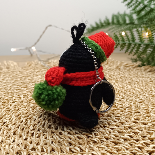Christmas Penguin Crochet Keychain