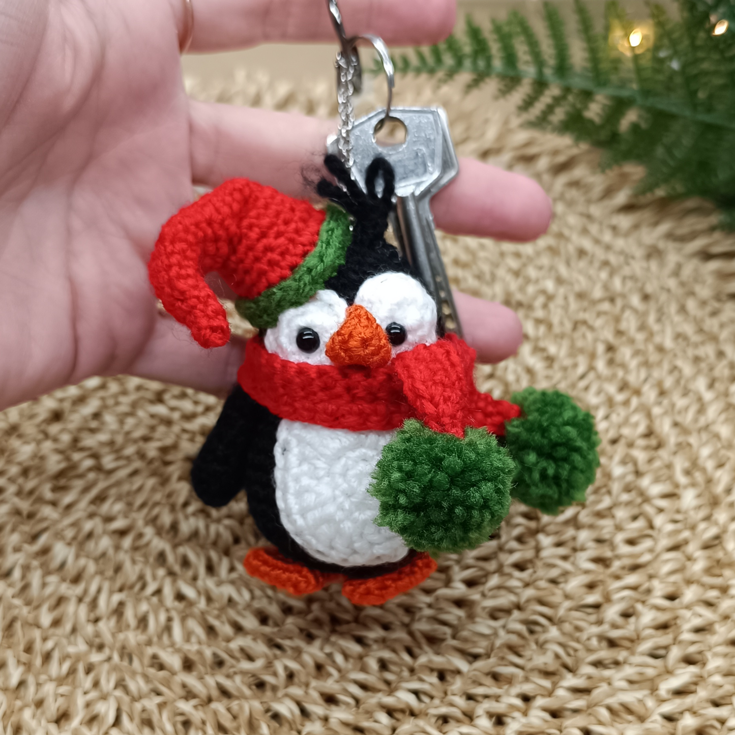 Christmas Penguin Crochet Keychain