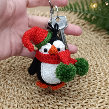 Christmas Penguin Crochet Keychain