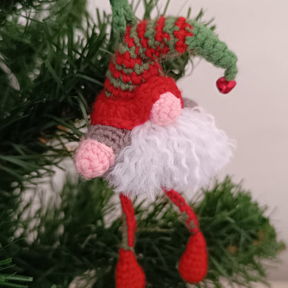 Crochet Christmas Gnome Ornament - Red and Green Hat