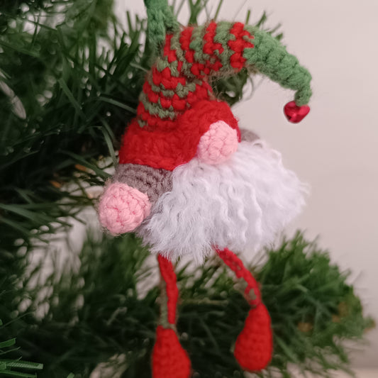 Crochet Christmas Gnome Ornament - Red and Green Hat