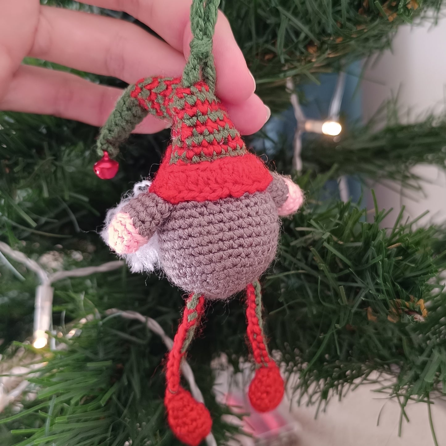 Crochet Christmas Gnome Ornament - Red and Green Hat