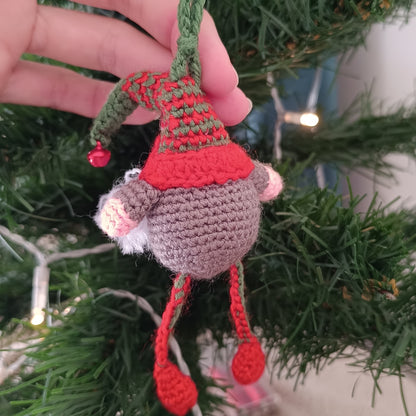 Crochet Christmas Gnome Ornament - Red and Green Hat