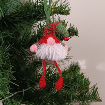 Crochet Christmas Gnome Ornament - Red and Green Hat