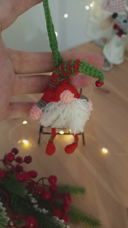 Crochet Christmas Gnome Ornament - Red and Green Hat