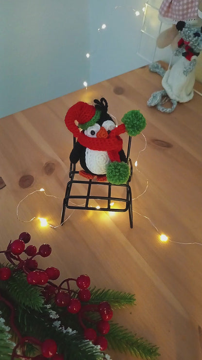 Christmas Penguin Crochet Keychain