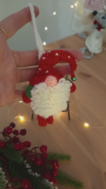 Crochet Christmas Gnome Ornament - Red Hat